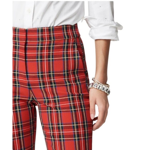 J.Crew Red Tartan Plaid Cropped Straight Pants Size 14 Stretch - Picture 4 of 10